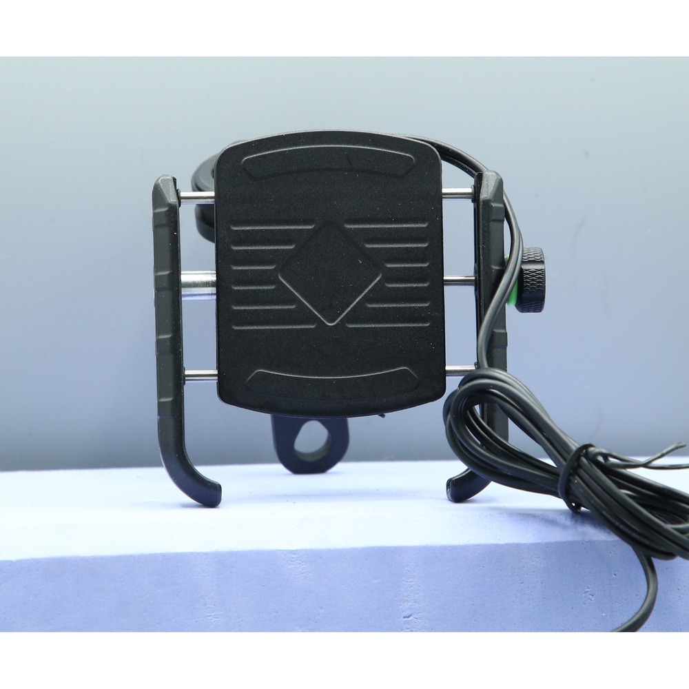 Universal Motorcycle Phone Mount with USB Charger Port Hardwired Black Handlebar